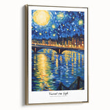 Impressionist landscape painting with swirling blue and yellow hues, framed in gold, ideal for bedroom wall decor.