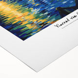 Impressionist style rolled canvas featuring Van Gogh-inspired scenery in vibrant hues, ideal for dining room wall art.