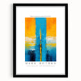 Extra large abstract art print with vibrant red and blue tones on textured canvas, housed in a black frame.