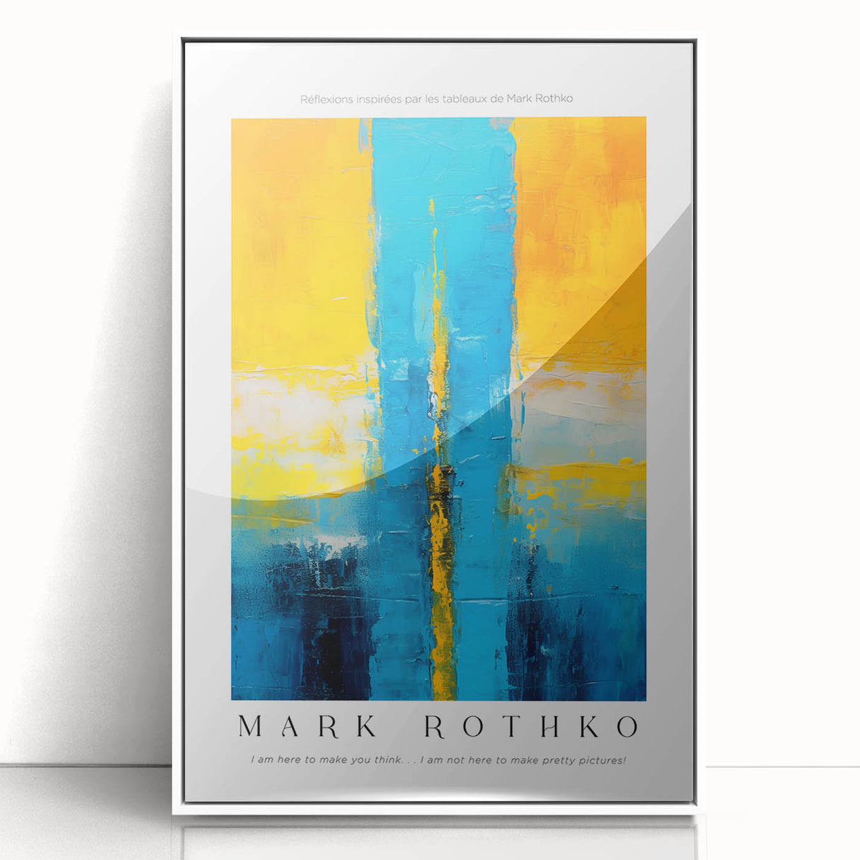 Modern art wall decor featuring a Rothko-inspired abstract design in muted blue and pink tones on a framed acrylic panel.