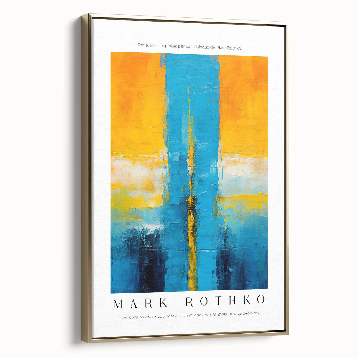 Framed canvas featuring a modern Mark Rothko-inspired landscape in black and gold tones, ideal for bedroom wall decor.