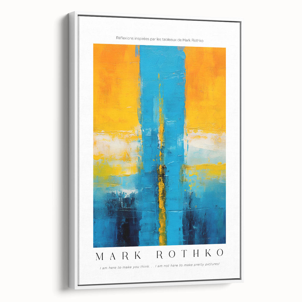 Framed canvas featuring a vintage poster art style with a colorful abstract design.