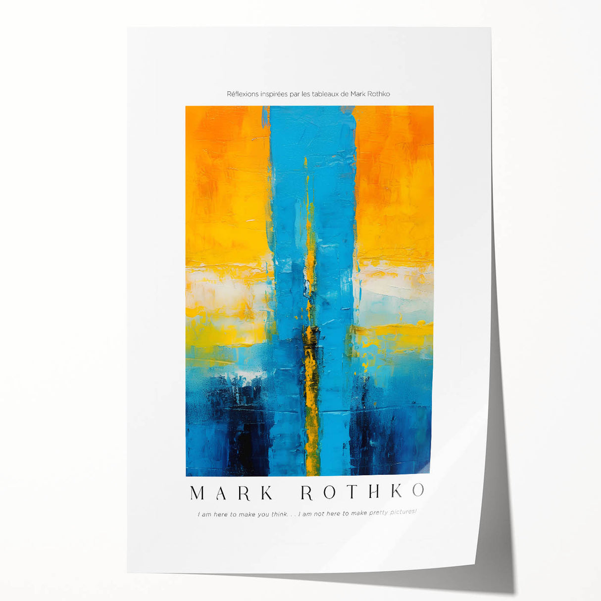 Abstract floral design in vibrant hues on a rolled canvas, suitable for art wall dining room or bathroom.