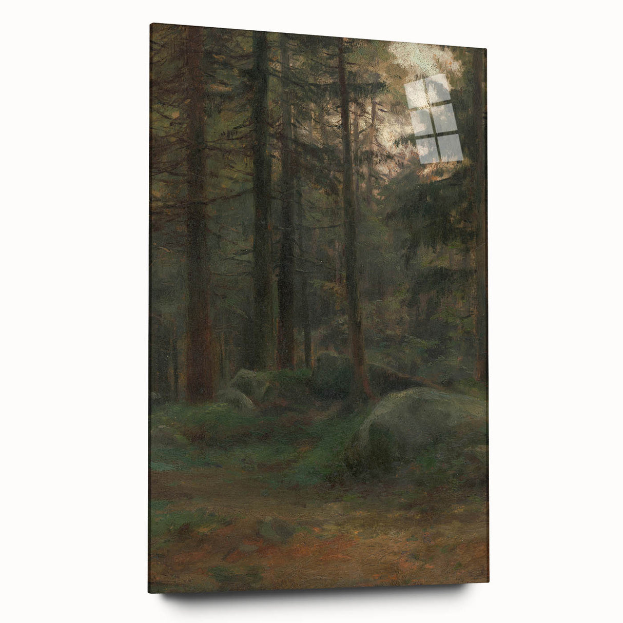 Serene Realism Art Print – Coniferous Woods with Rocks