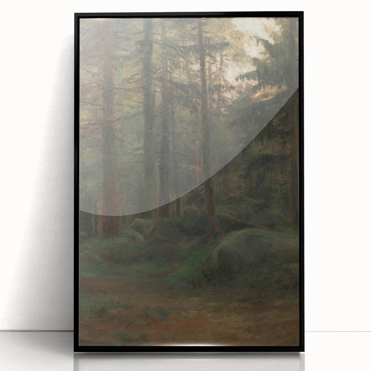 Serene Realism Art Print – Coniferous Woods with Rocks