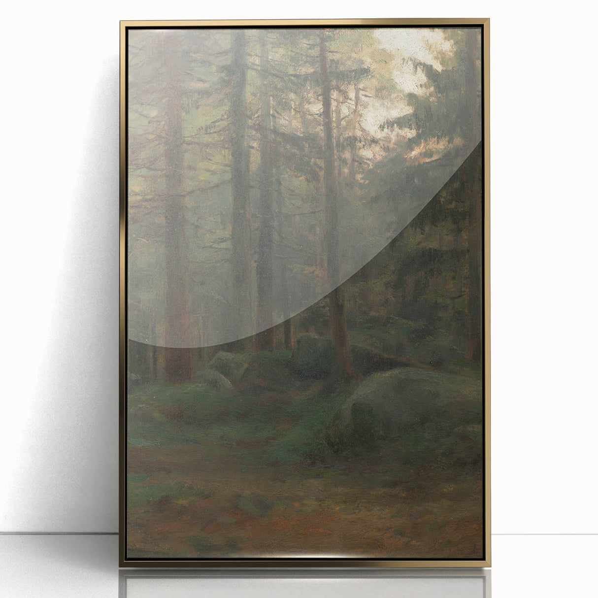Serene Realism Art Print – Coniferous Woods with Rocks