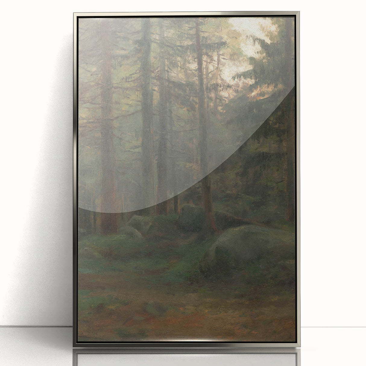 Serene Realism Art Print – Coniferous Woods with Rocks