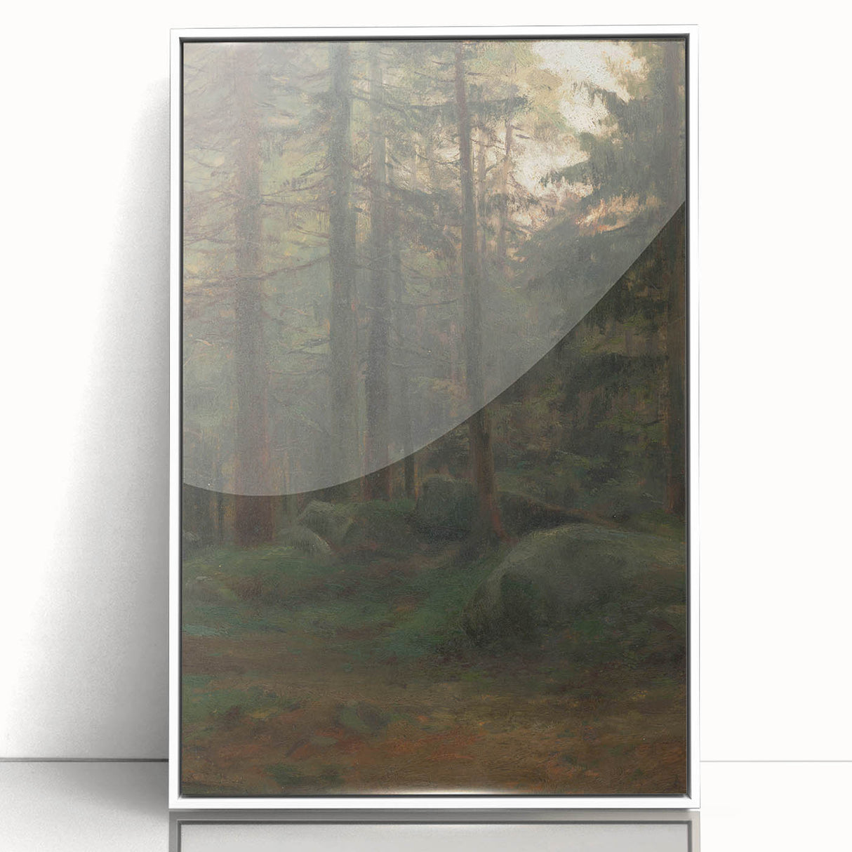 Serene Realism Art Print – Coniferous Woods with Rocks