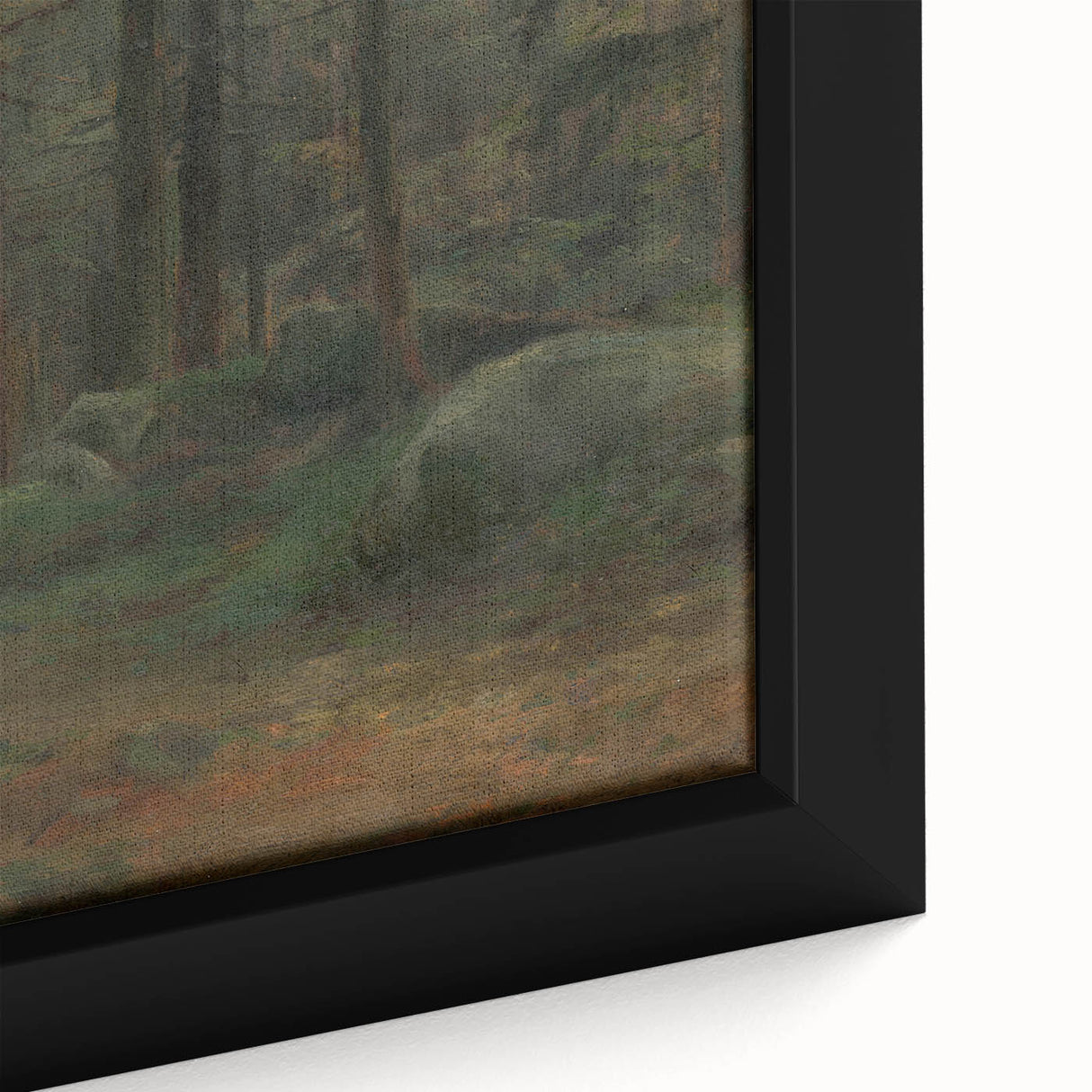 Serene Realism Art Print – Coniferous Woods with Rocks