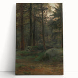 Serene Realism Art Print – Coniferous Woods with Rocks