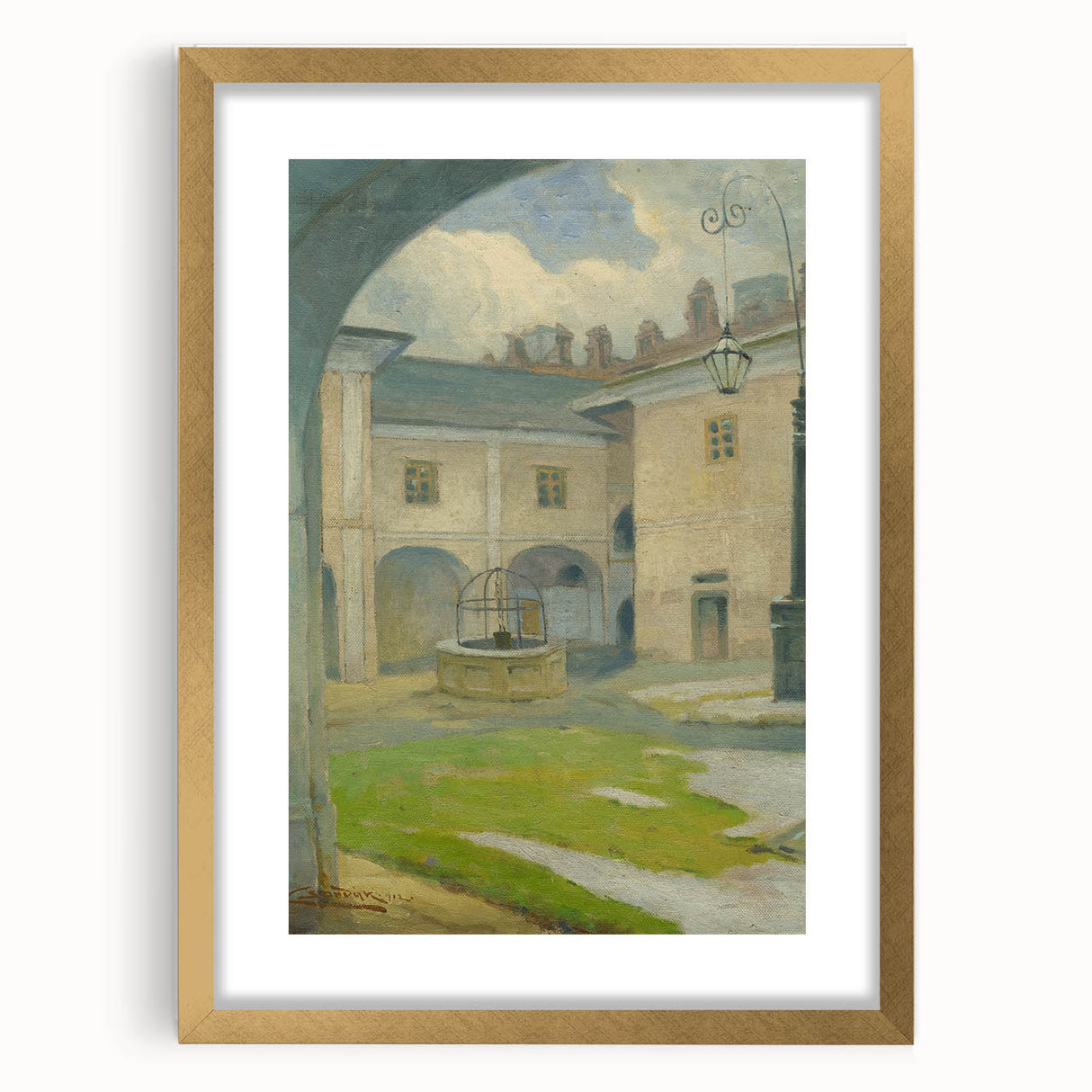 Renaissance Courtyard Art Print by Lajos Csordák – Serene Masterpiece