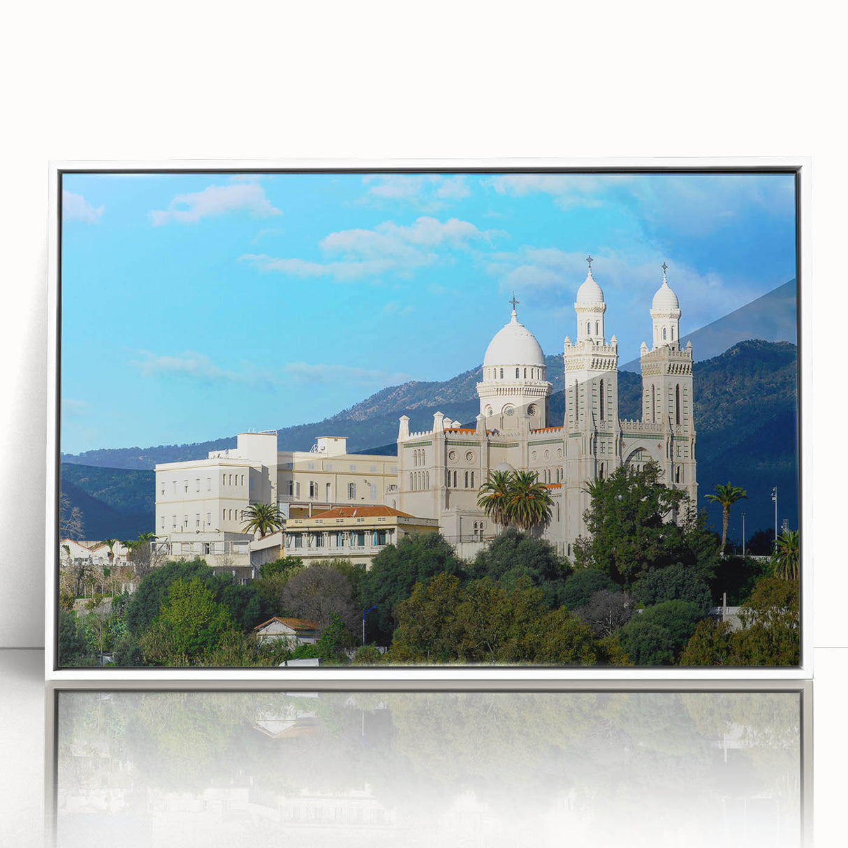 Framed acrylic print of a serene Algerian landscape in muted earth tones, ideal for modern art wall decor.