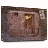 Acrylic print of a large abstract depiction of Ethiopian scenery in earth tones, suitable for bedroom or dining room decor.