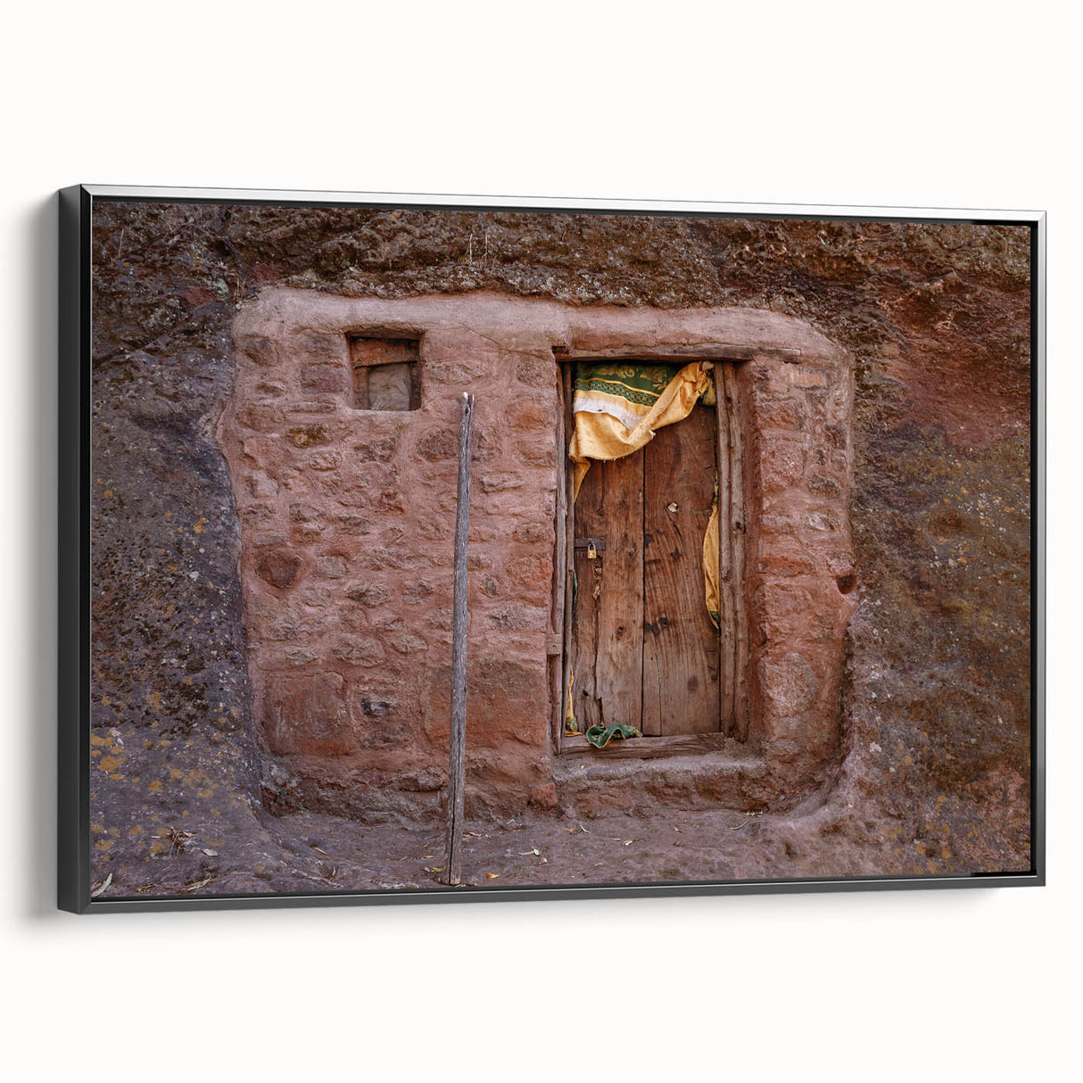 Black and white landscape art painting of Ethiopian scenery on framed canvas, suitable for bedroom wall decor.