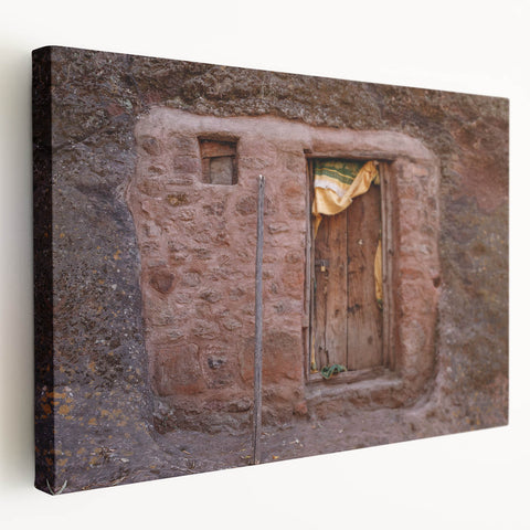 Large art depicting an Ethiopian landscape on stretched canvas, with earthy tones, ideal for kitchen wall art.