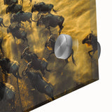 Large abstract depiction of Kenyan scenery in muted earth tones on acrylic glass, suitable for dining room art.