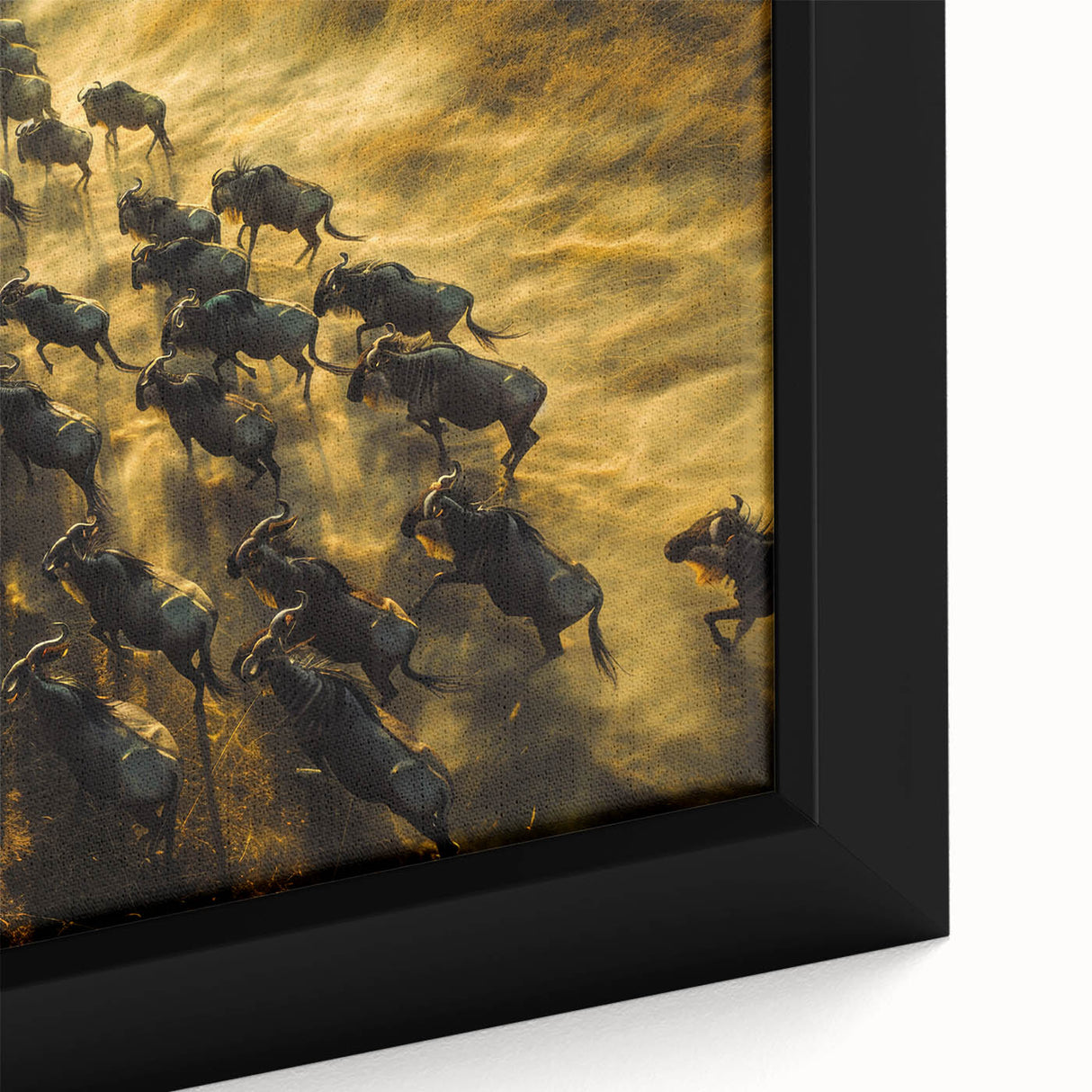 Textured black wall art depicting a vibrant African scenery on a framed canvas, ideal for living room decor.