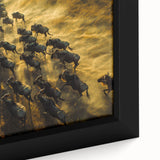 Textured black wall art depicting a vibrant African scenery on a framed canvas, ideal for living room decor.