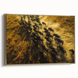 Landscape art painting of a Kenyan scenery on framed canvas, featuring vibrant colors with gold accents.