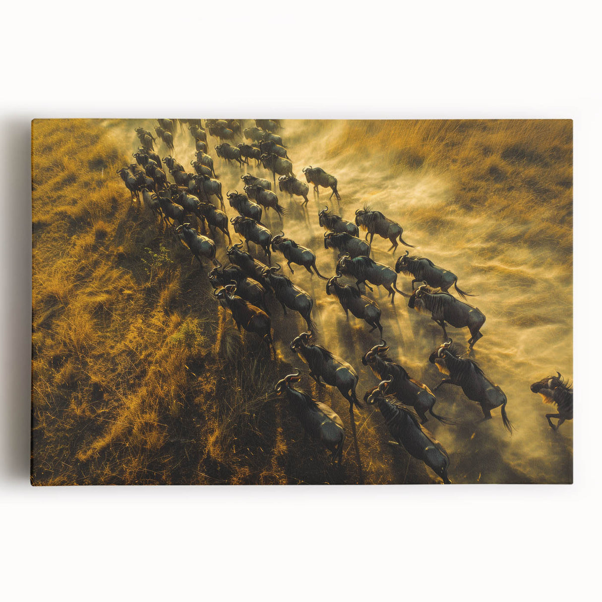 Monochrome large art print of the African savannah on stretched canvas, suited for kitchen wall art.