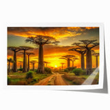 Extra large rolled canvas depicting a serene Madagascar landscape in muted earth tones, ideal for dining room decor.