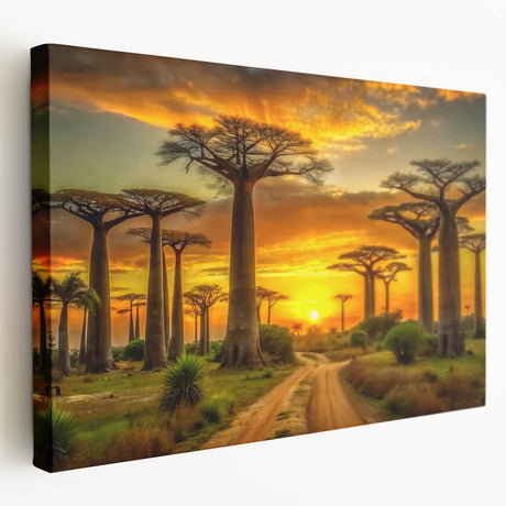 Large canvas print depicting a serene Madagascar landscape in soft earth tones, ideal for kitchen wall art.