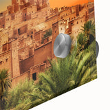 Mid-century modernist style large abstract wall art of a Moroccan landscape on acrylic glass, ideal for dining room art.