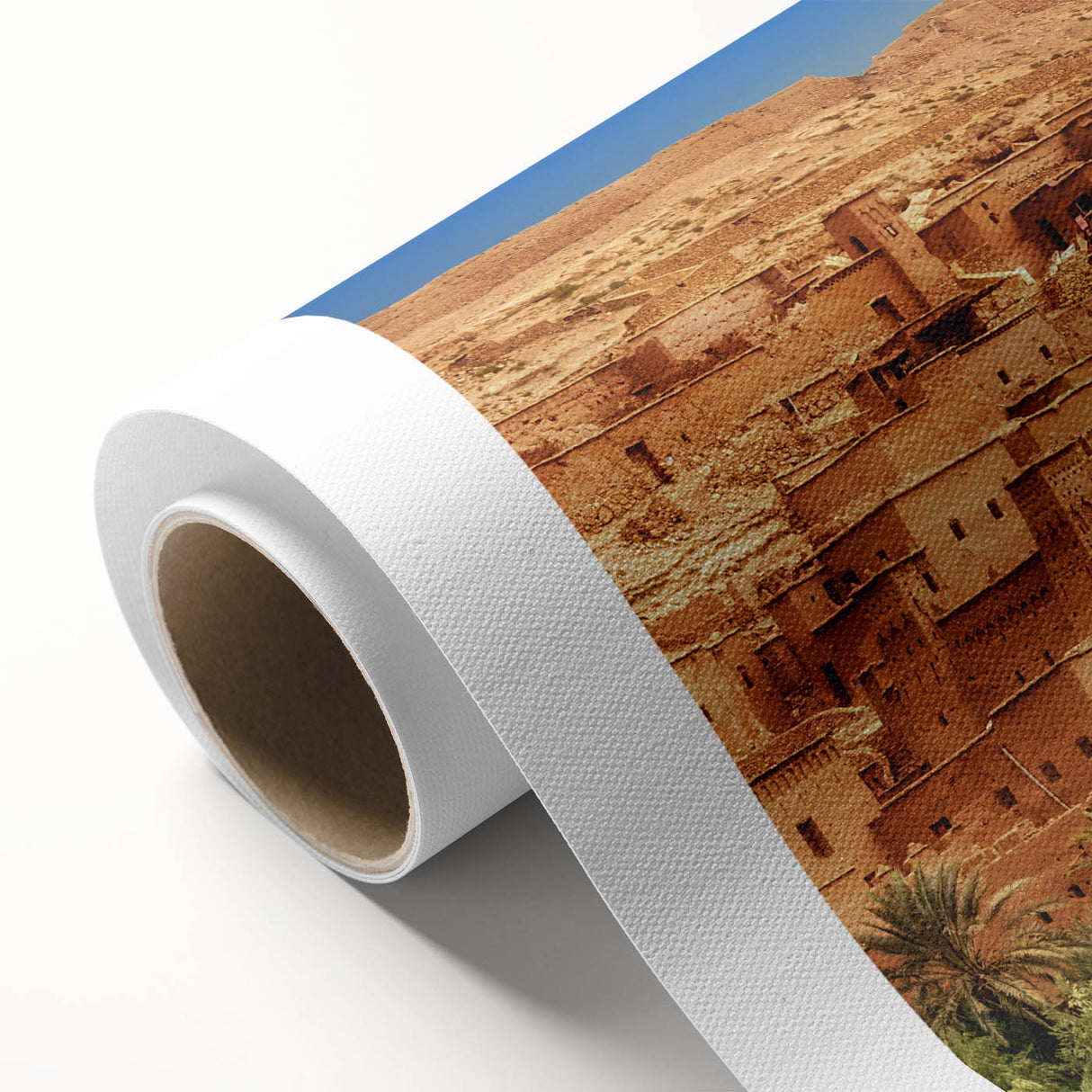 Art Deco poster of Moroccan scenery in pastel shades on rolled canvas, ideal for nursery wall art.