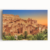 Black and white stretched canvas featuring a Moroccan scenery, ideal for kitchen wall art.
