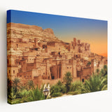 Large canvas art depicting a Moroccan scenery in earthy tones, ideal for kitchen wall art.