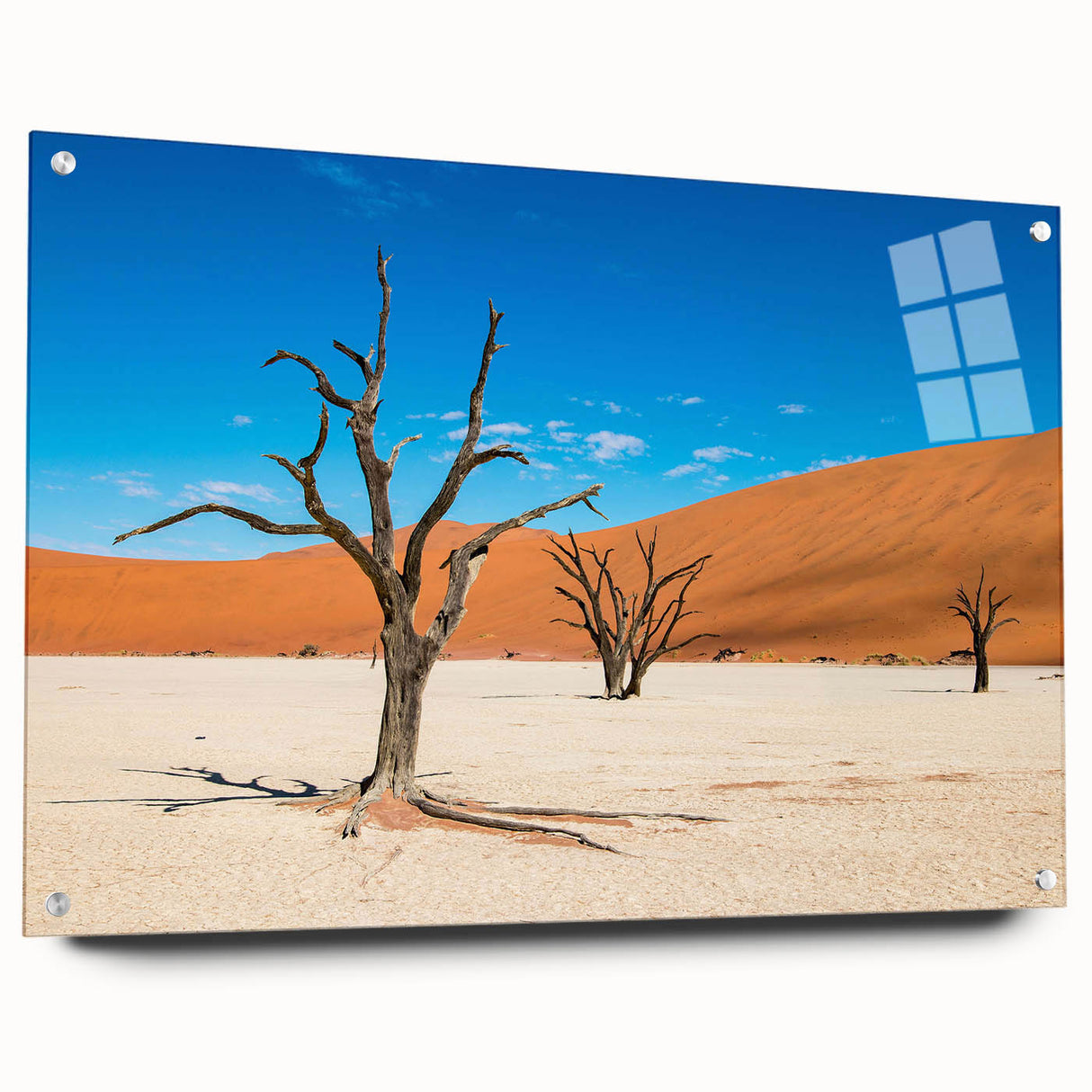 Acrylic print of a large abstract depiction of Namibian scenery in earthy tones, suitable for bedroom or dining room decor.