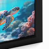 Framed canvas featuring a textured, colorful African Seychelles scenery in extra large format.
