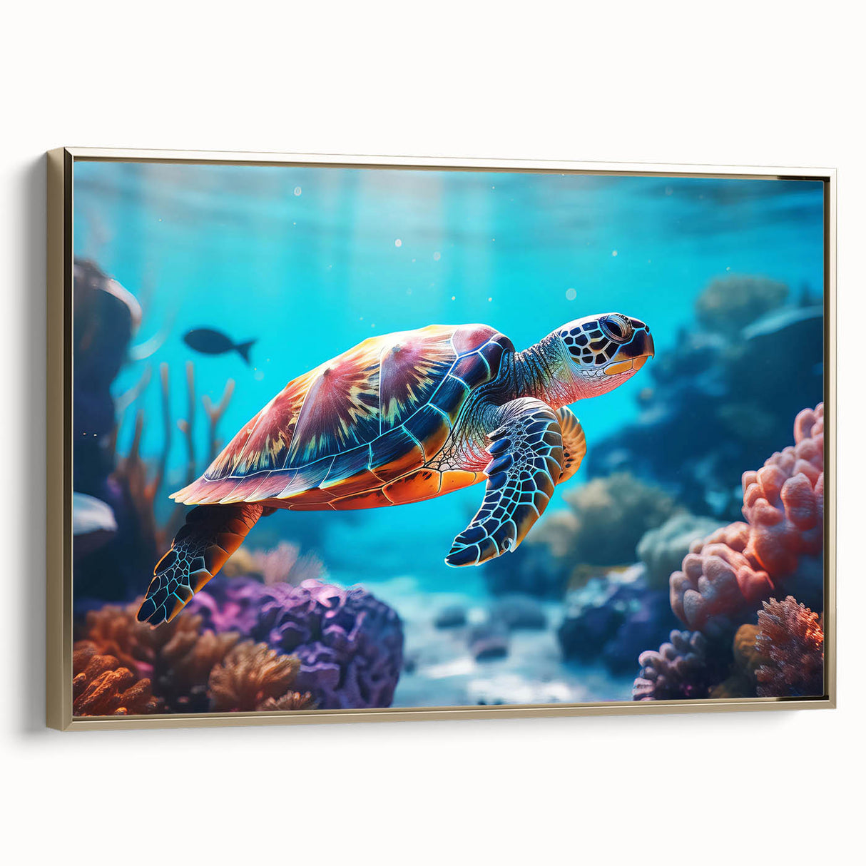 Framed canvas wall art depicting a serene Seychelles landscape in muted earth tones, ideal for bedroom ambiance.