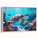 Vintage poster art of Seychelles scenery on a framed canvas, featuring vibrant colors, ideal for living room decor.