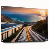 Large abstract wall art depicting a South African scenery in muted earth tones on acrylic glass.