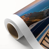 Art Deco style poster of a South African landscape on rolled canvas, featuring muted earth tones, ideal for nursery wall art.