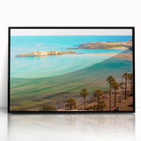 Large abstract wall art depicting a Tunisian landscape in muted earth tones on a framed acrylic.