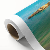 Art deco poster of a Tunisian landscape in earth tones on rolled canvas, ideal for nursery wall art.