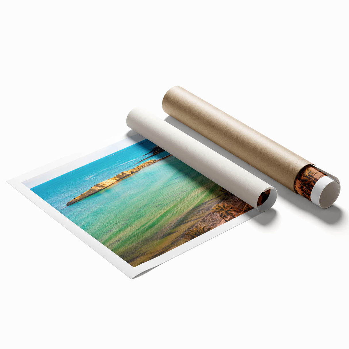Extra large rolled canvas print featuring a Tunisian landscape with vibrant floral elements.