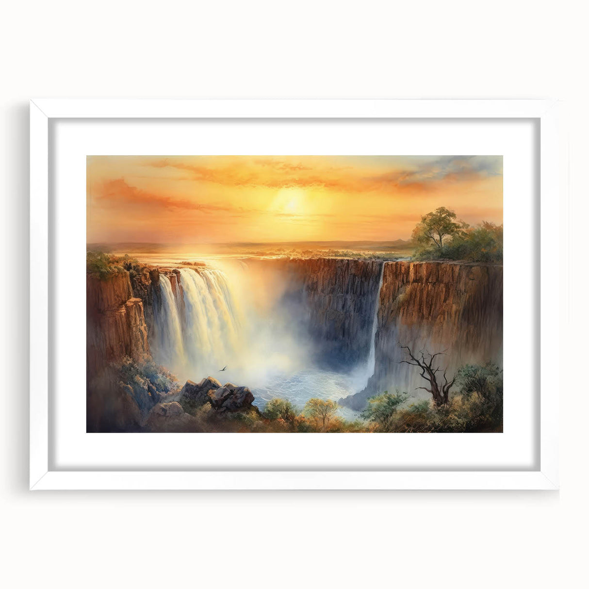 Abstract art print of African scenery in Zambia, featuring earthy tones on a framed white mat.