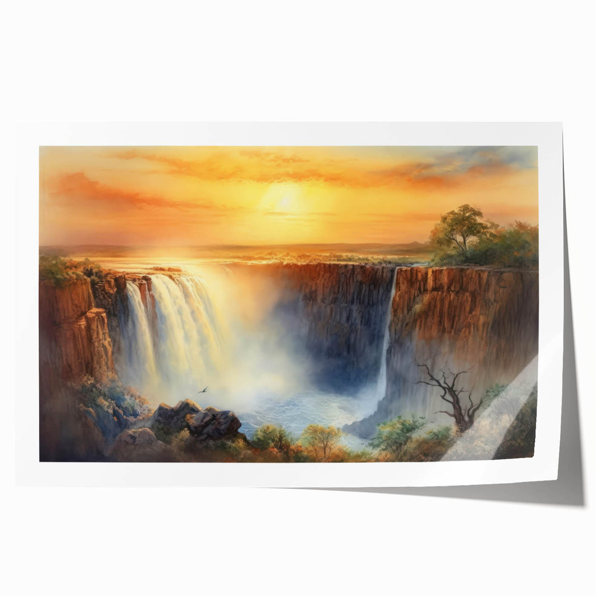 African savannah scene with elephants and acacia trees in earthy tones on a large rolled canvas.