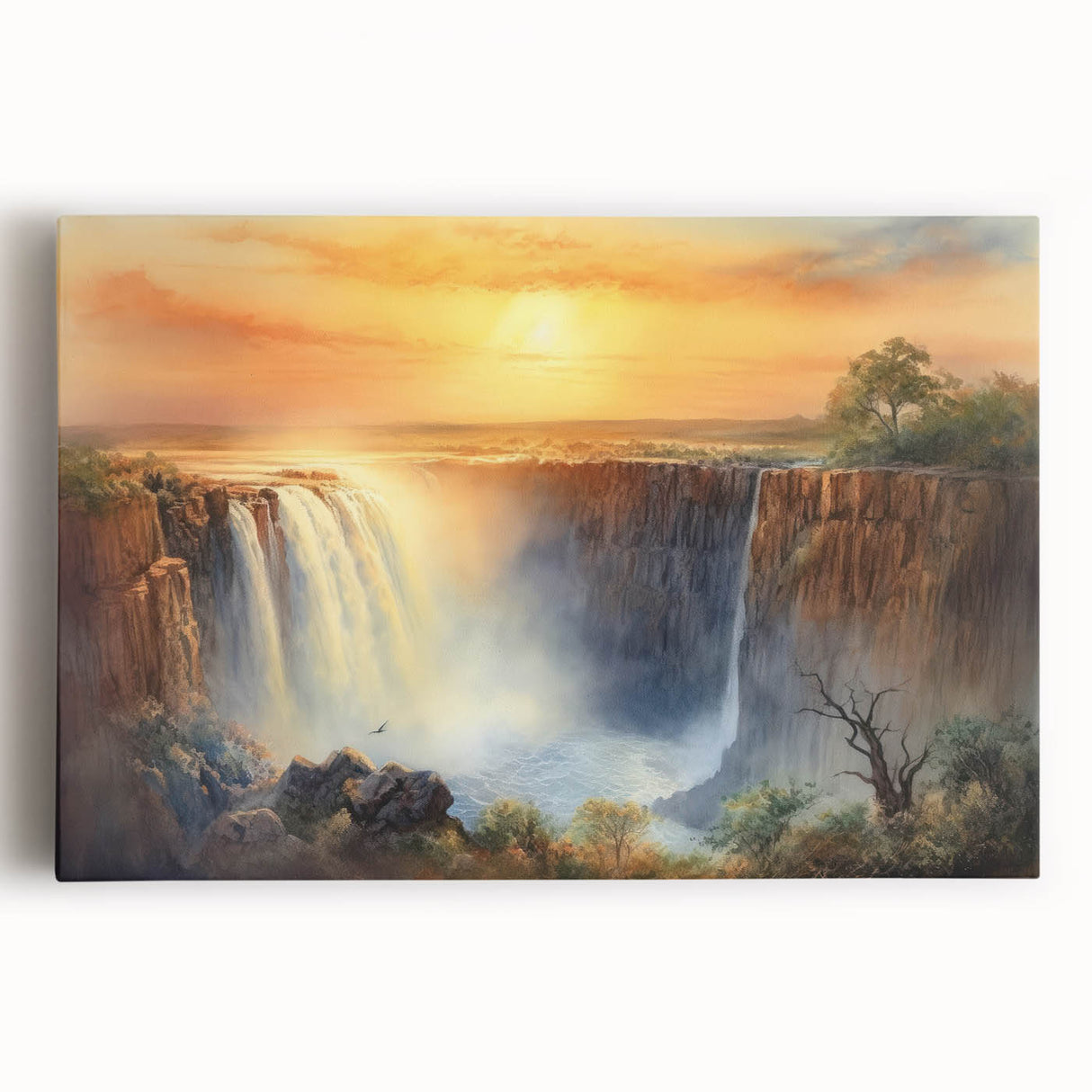 Black and white large art of Zambian scenery on stretched canvas, suitable for kitchen wall art.