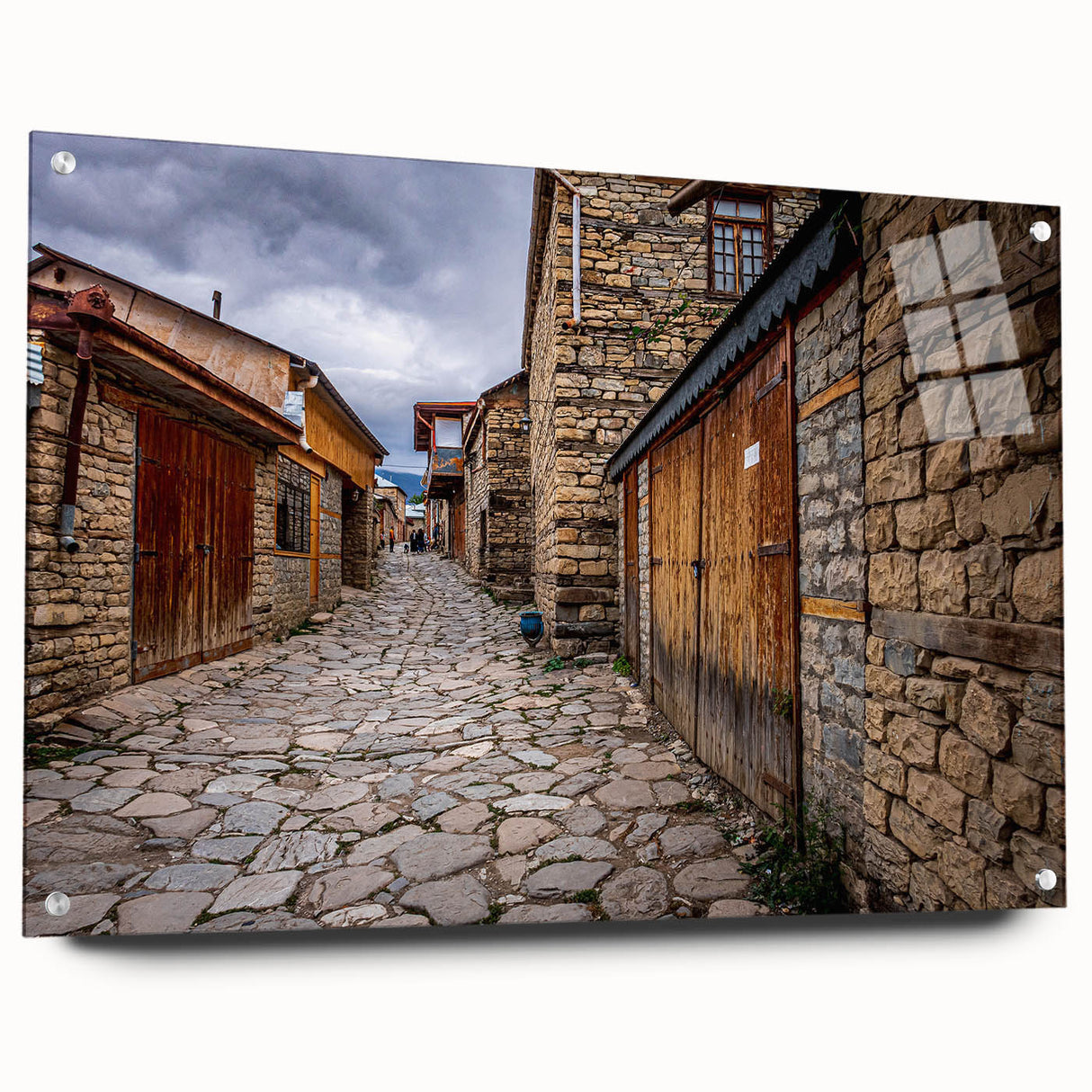 Large abstract wall art of a vibrant Asian scenery on acrylic glass, ideal for bedroom or dining room decor.