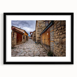 Extra large abstract art print featuring colorful, textured scenery of Azerbaijan on a black framed canvas.