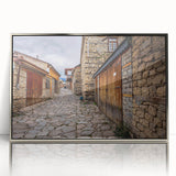 Mid-century modernist art depicting an Asian landscape in silver acrylic, framed, ideal for nursery wall art.