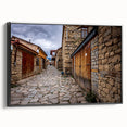 Black and white landscape art painting of an Azerbaijani scenery on a framed canvas, ideal for bedroom wall decor.