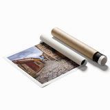 Rolled print of a tranquil Asian landscape with soft pastel shades, ideal for classy bathroom wall art.