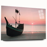 Large abstract wall art featuring a serene Bangladesh landscape in muted green and blue tones, printed on acrylic glass.