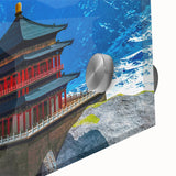 Large abstract wall art depicting Bhutan scenery in muted earth tones on acrylic glass, ideal for dining room ambiance.