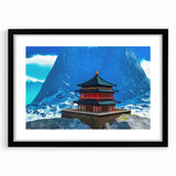Extra large abstract art print of a colorful, textured Bhutanese landscape, ideal for living room decor.